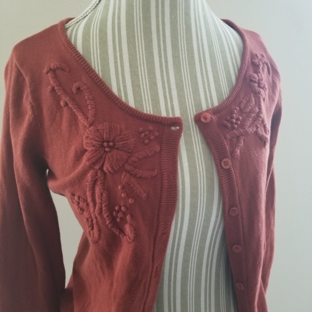 Rust embroidered cardigan- very Anthropologie!